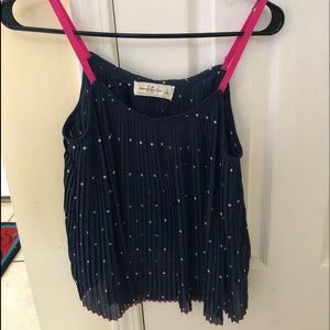 sheer blue and white polka dot tank top